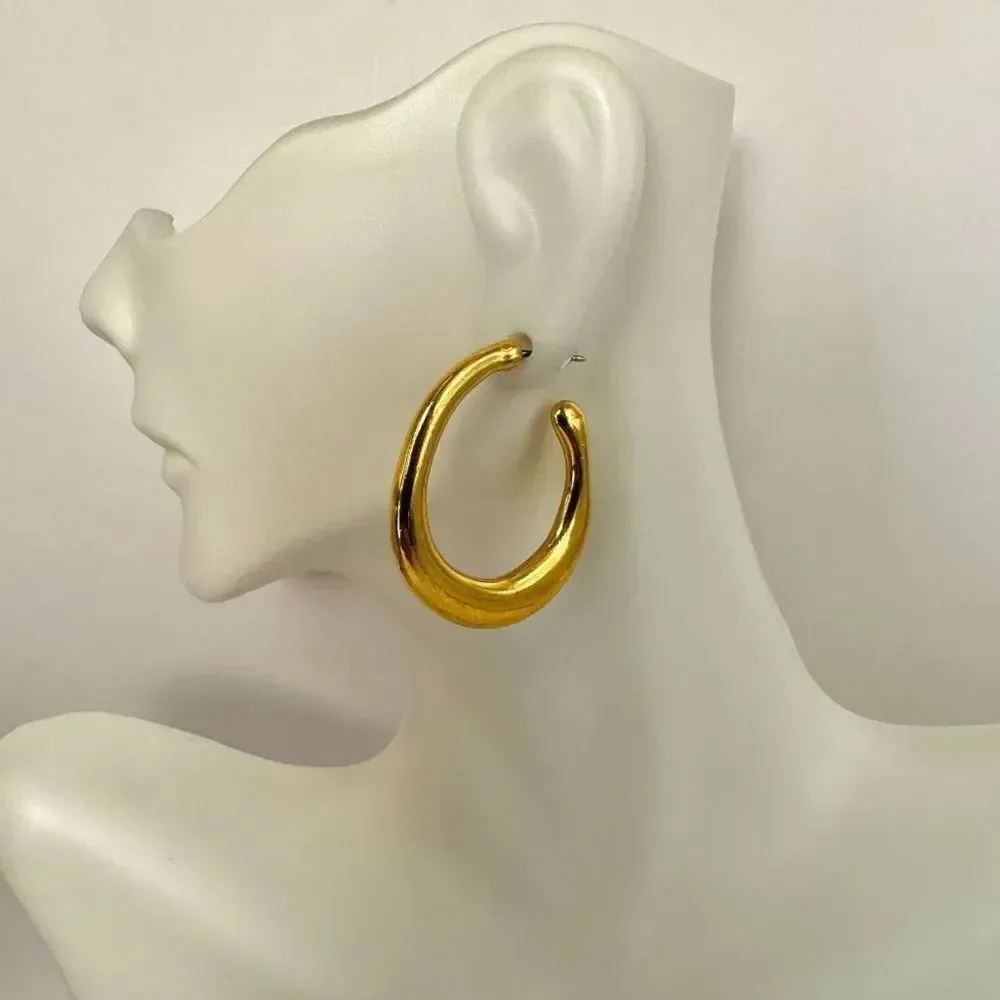 Gold tone modern post  hoop earrings